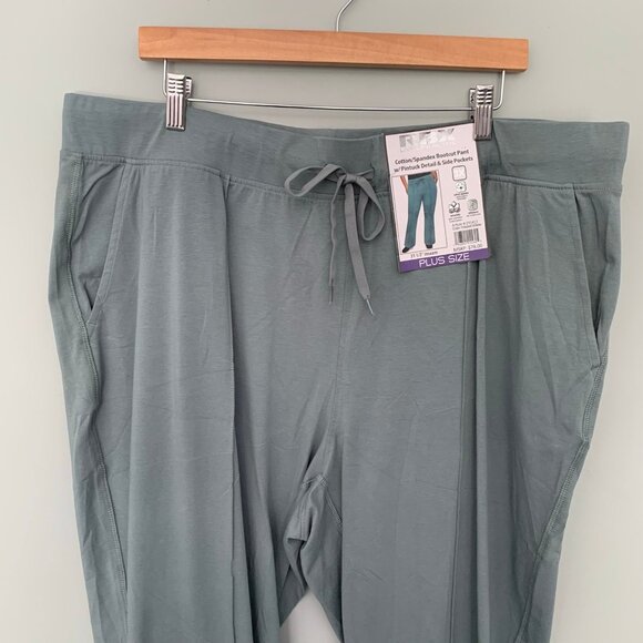 NEW RBX cotton stretch pale green pull on elastic waist pintuck bootcut pants - Picture 3 of 10